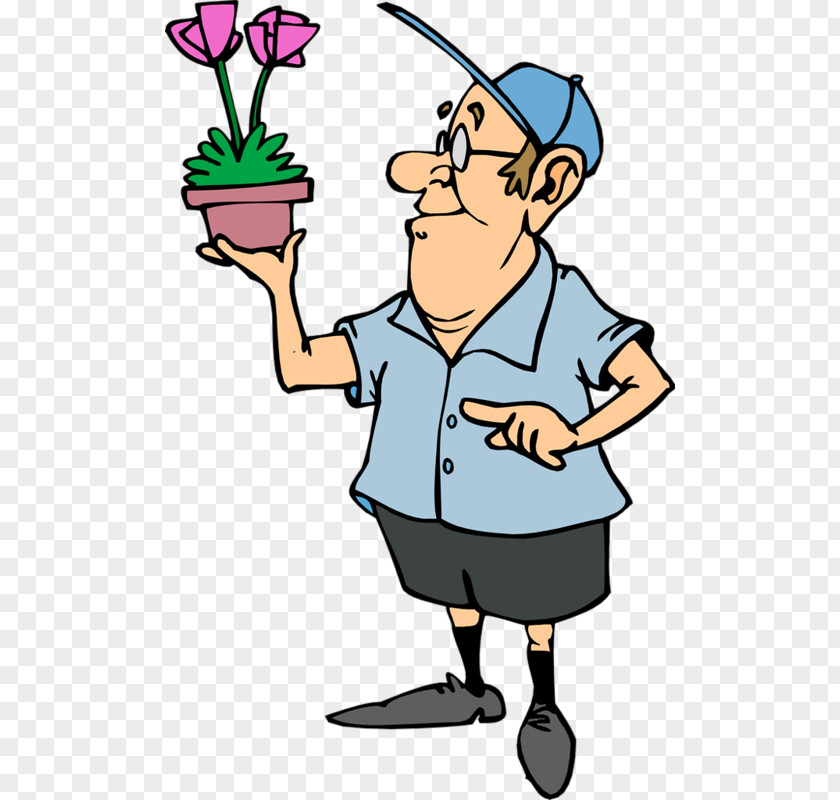 Cartoon Man Holding A Flower Pot Gardening Clip Art PNG