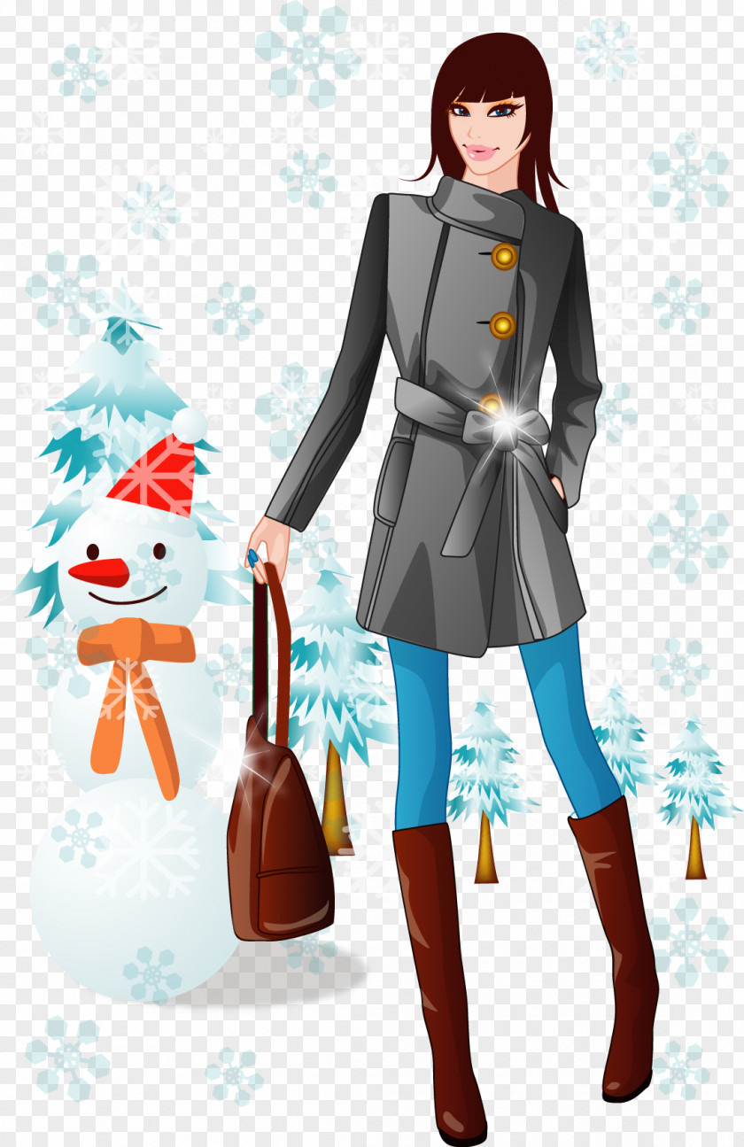 Snow Wearing Fashionable Beauty Vector Winter Clothing Bag Graphic Arts PNG