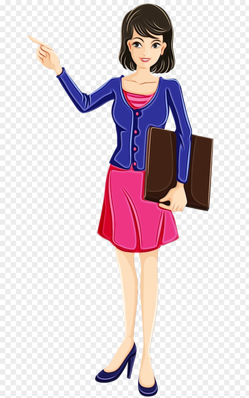 Flight Attendant Style Clothing Cartoon Fashion Illustration Standing Electric Blue PNG