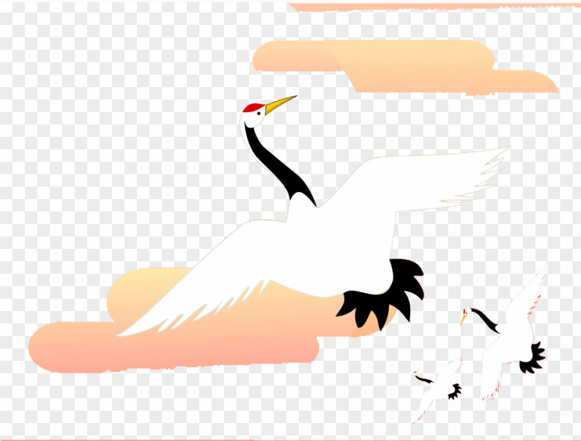 Crane Cartoon Clouds Creative Red-crowned Bird Clip Art PNG
