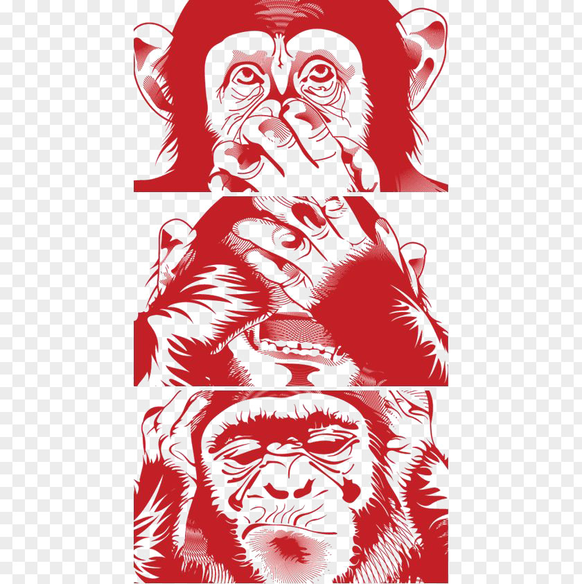 Red Gorilla Art Idea Chimpanzee Illustration PNG
