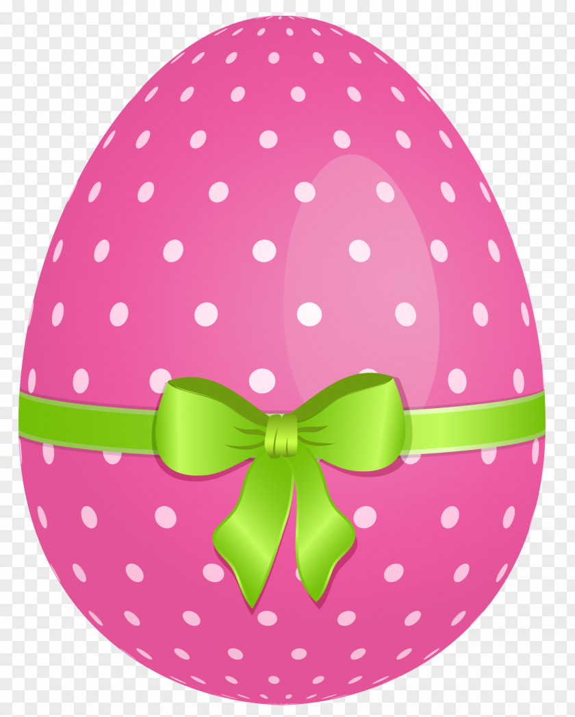Pink Dotted Easter Egg With Green Bow Clipart Bunny Clip Art PNG