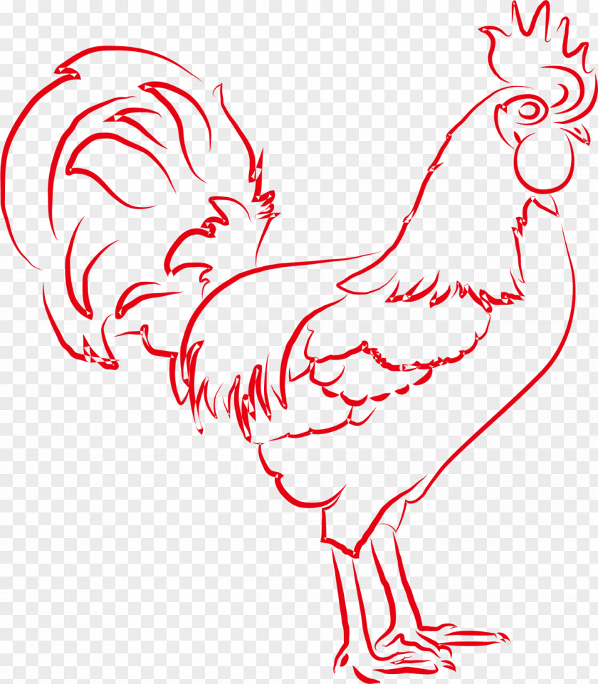 Chinese New Year Red Rooster Chicken Paper Painting PNG