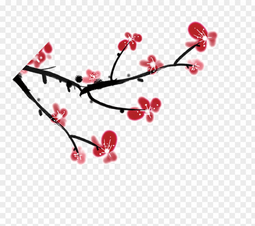 Ink Plum Wash Painting Blossom Graphic Design PNG