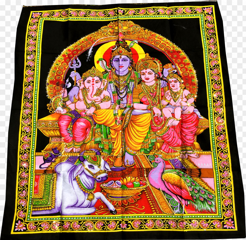 Ganesha Shiva Parvati Art Textile PNG