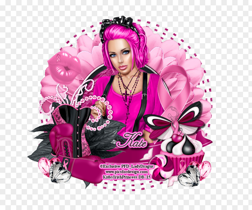 Design Graphic Black Hair Pink M PNG