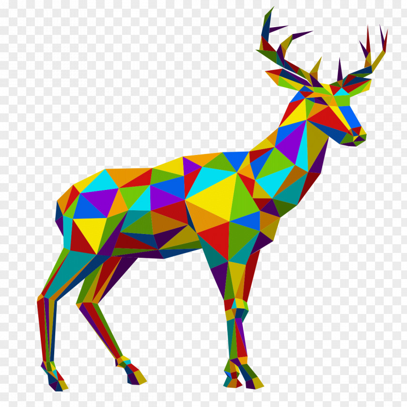 Reindeer Origami Sticker Art Pattern PNG