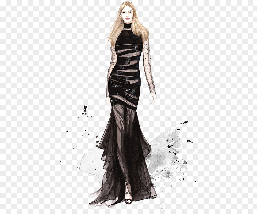 Female Model Drawing Dress Fashion Gown Illustration PNG