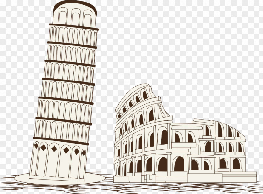 Vector Leaning Tower Of Pisa And The Colosseum In Rome Architecture PNG