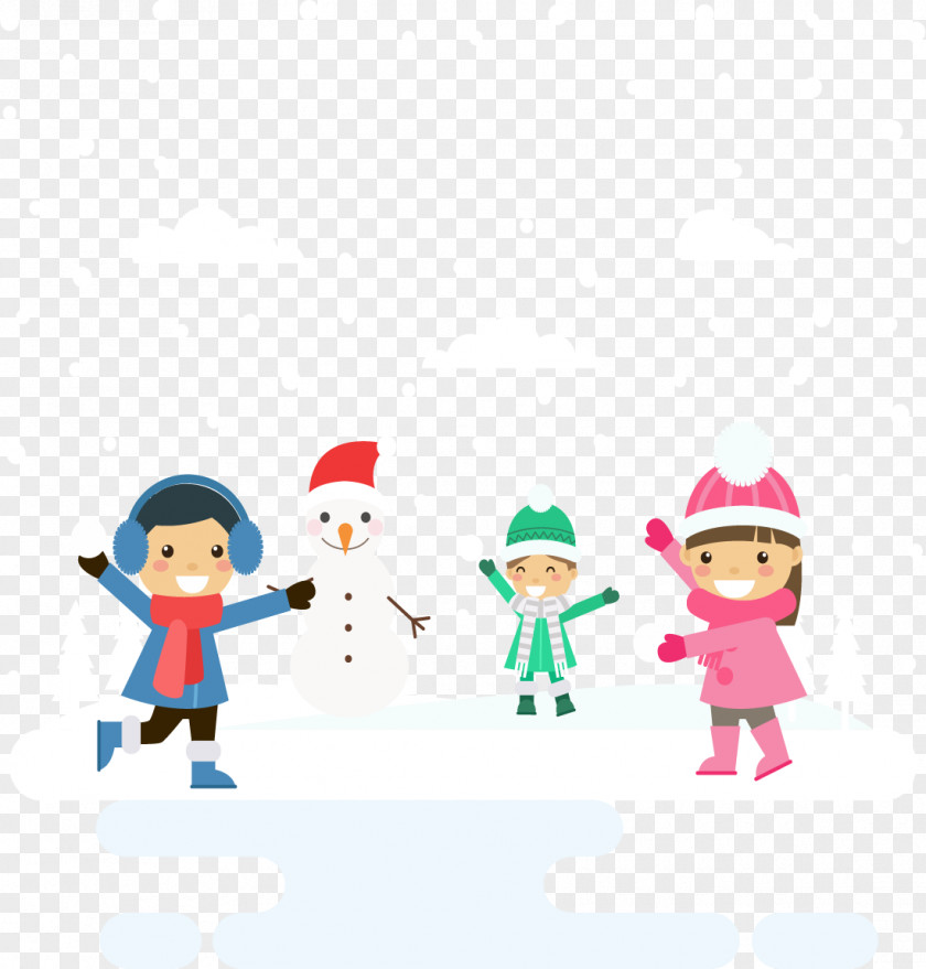 Winter Snow And Children Snowman PNG