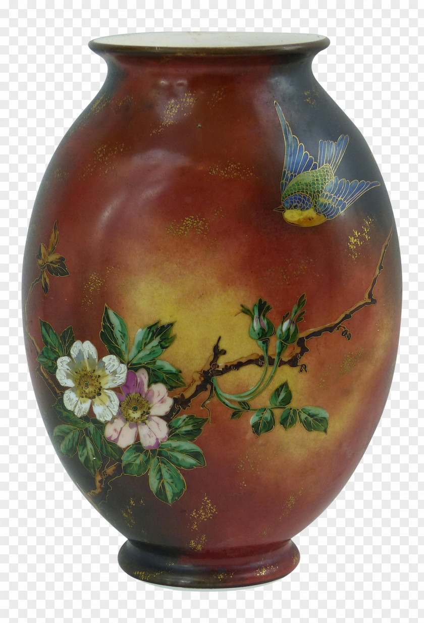 Hand-painted Birds And Flowers Ceramic Vase Urn Pottery Flowerpot PNG