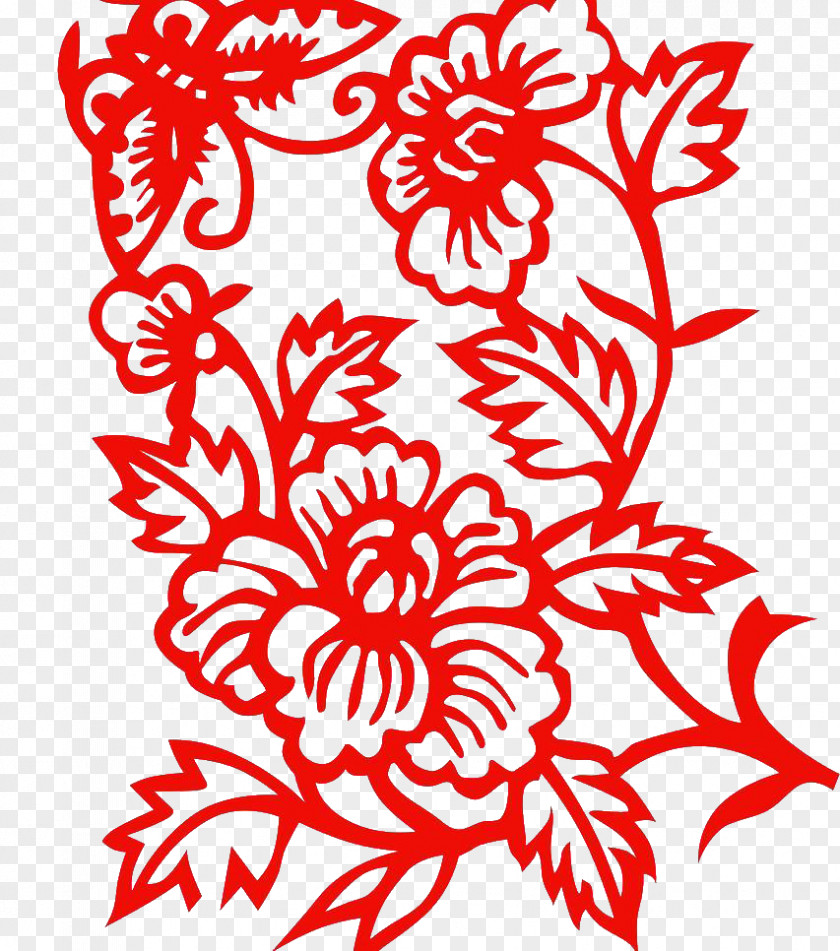 Red Peony Decorative Elements Papercutting Moutan Chinese Paper Cutting New Year PNG