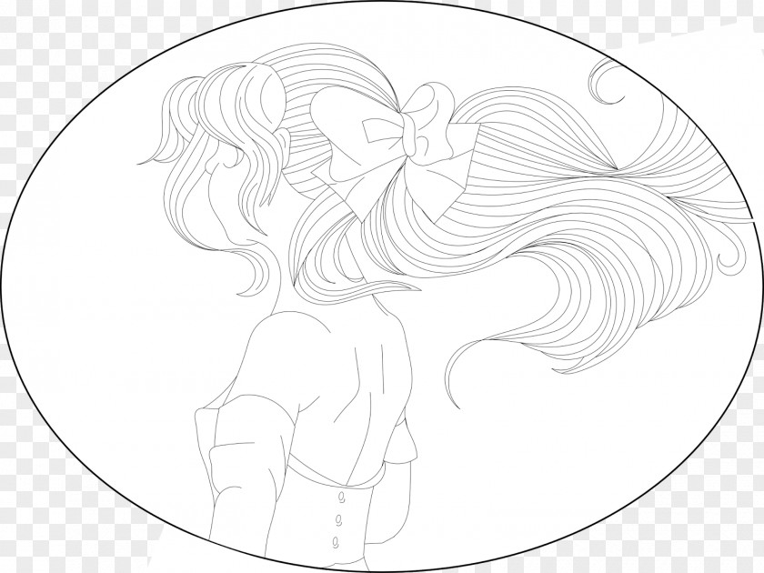 Blooming Sally Line Art White Sketch PNG