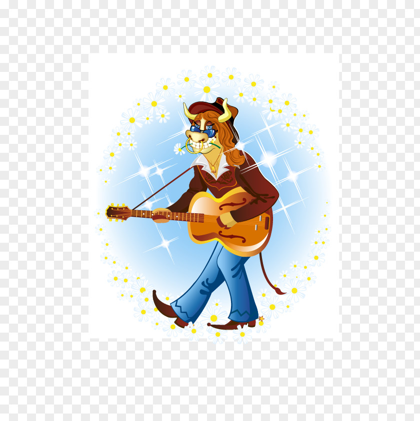 Guitar Fashion Cow Vector Material Cattle Guitarist PNG