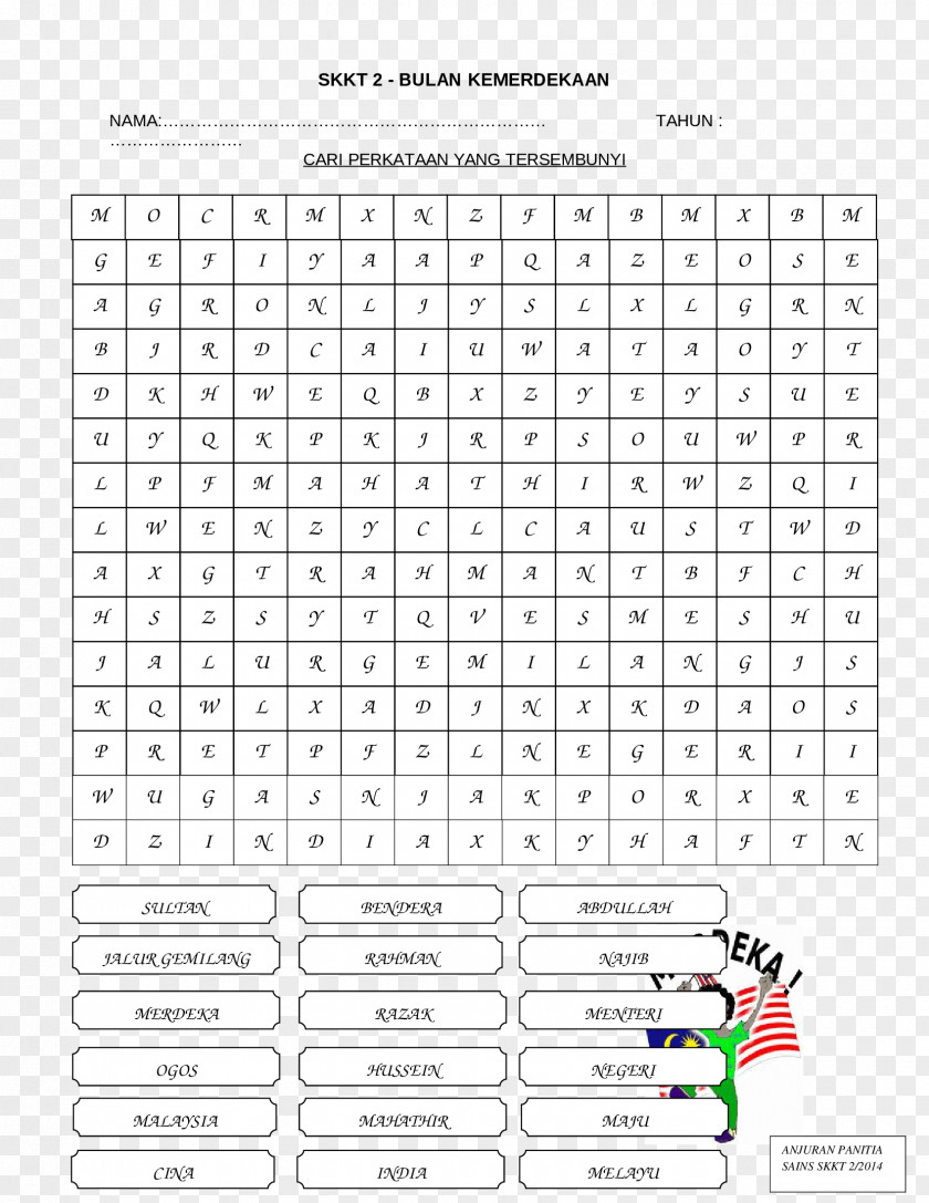 Merdeka Malaysia Word Search Bullying Game Puzzle PNG
