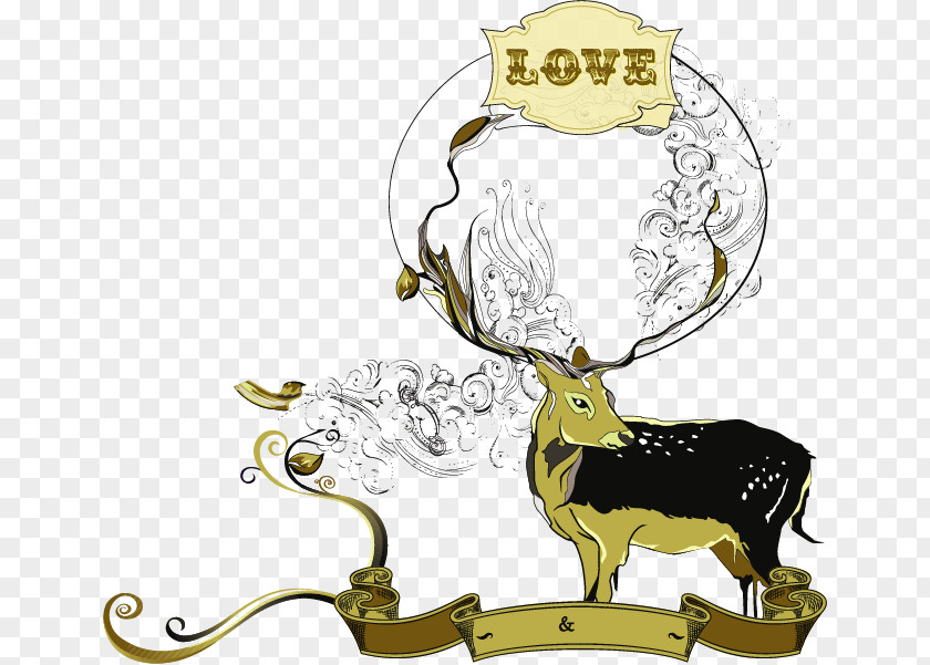 Vector Painted Retro Deer Art Clip PNG