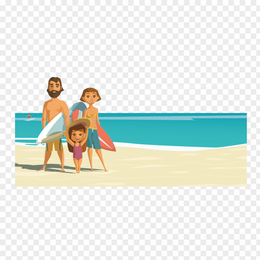 A Family Of Three Sea Beach Illustration PNG
