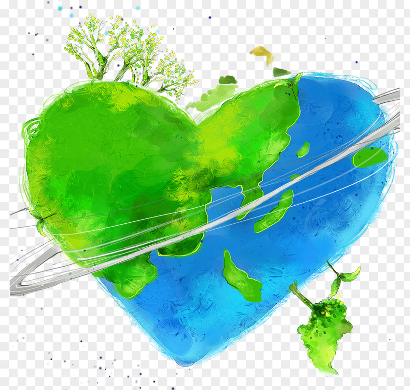 Creative Heart-shaped Earth Environmental Protection Cartoon Illustration PNG