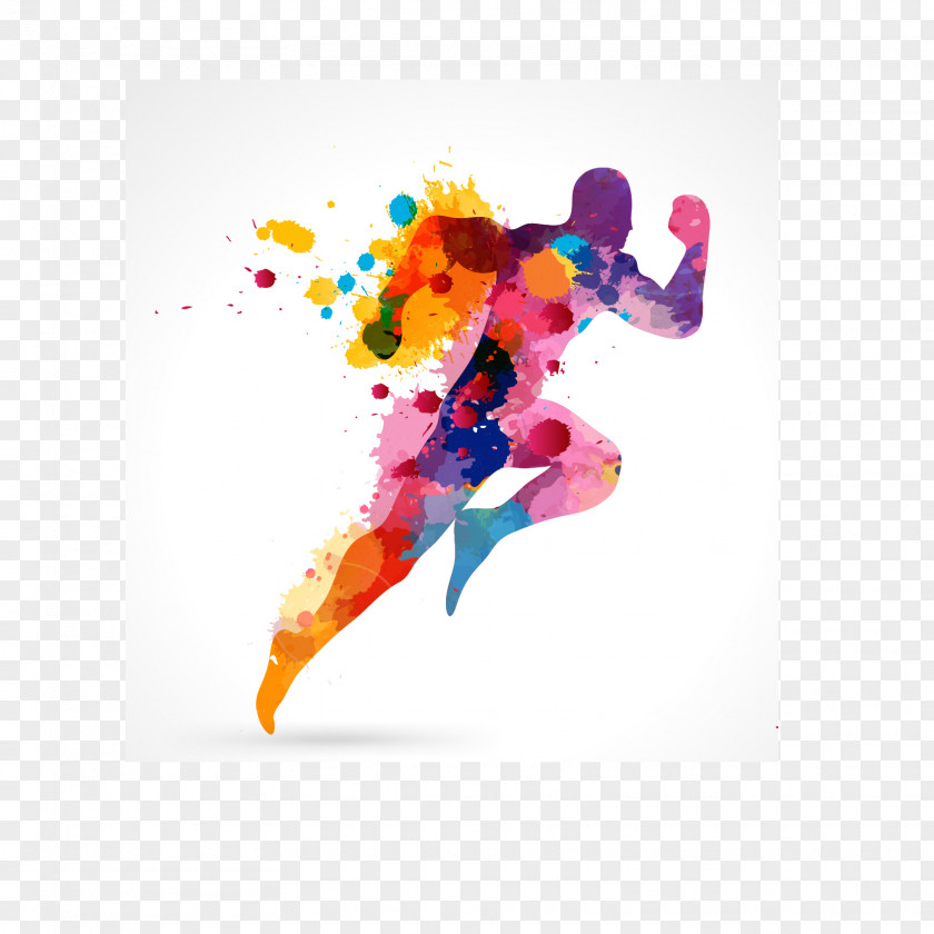 Running Man Watercolor Painting Clip Art PNG