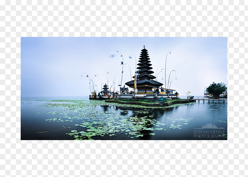 Bali Island Hindu Temple Landscape Painting Design PNG