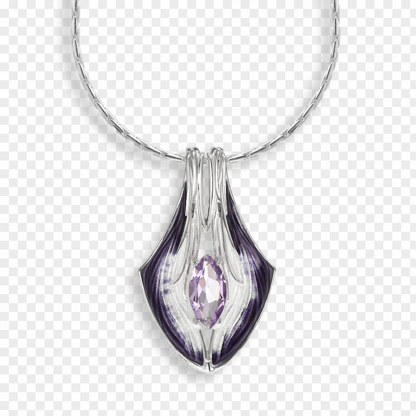 Necklace Locket Purple Amethyst Silver PNG