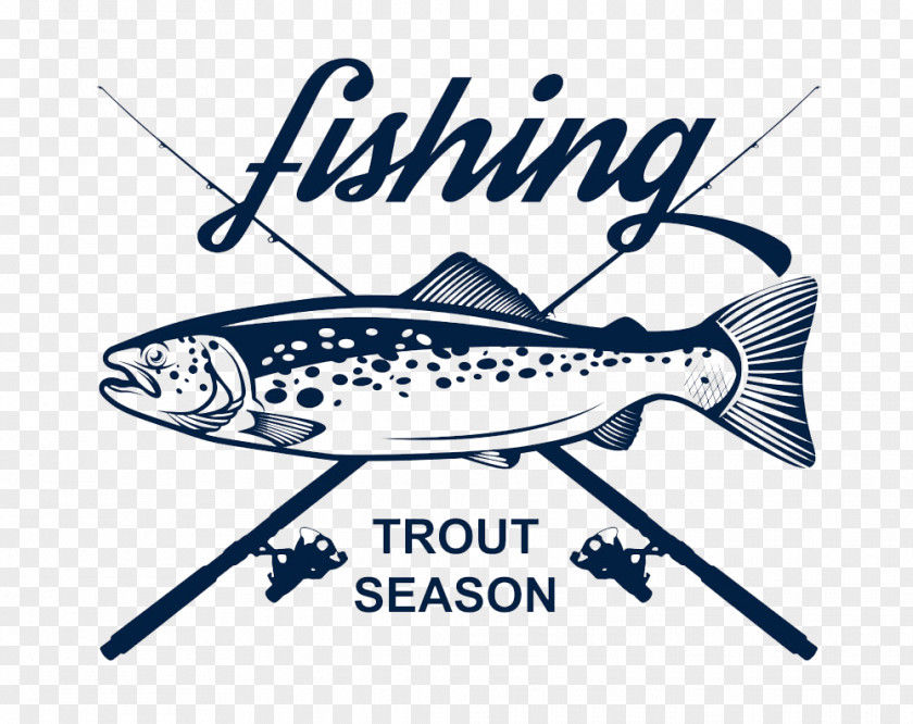 Blue Fish Fishing Rod And Fig. Rainbow Trout Stock Illustration Clip Art PNG