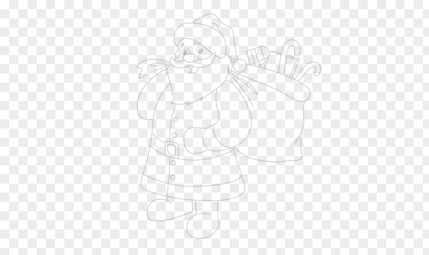Santa Claus Carries A Gift Line Art Cartoon Sketch PNG
