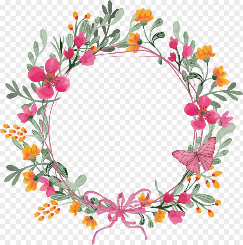 Pink Butterfly Wreath Flower Garland PNG