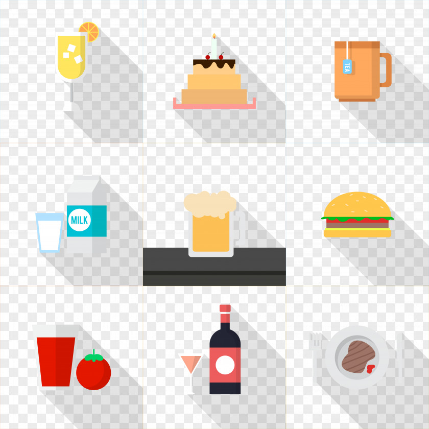 Vector Flat Food Drink Hamburger Beer Milk PNG