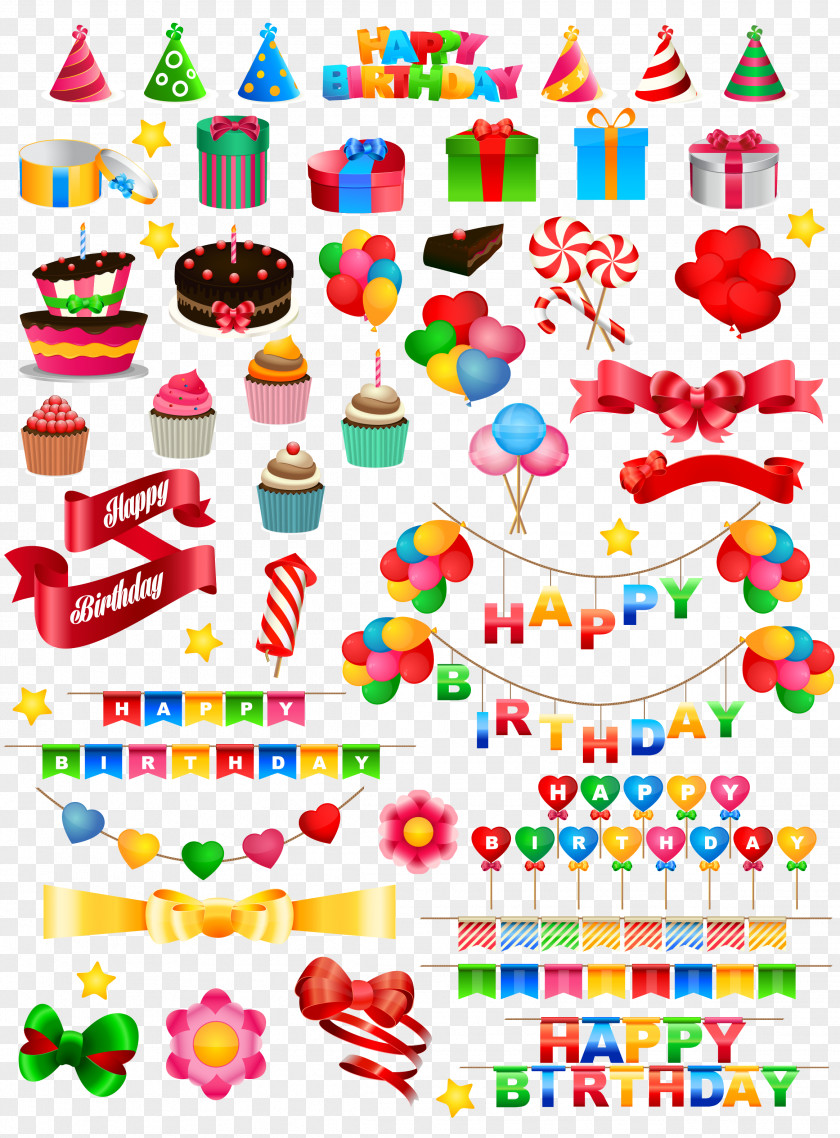 Cartoon Birthday Elements Cake Gift Party PNG