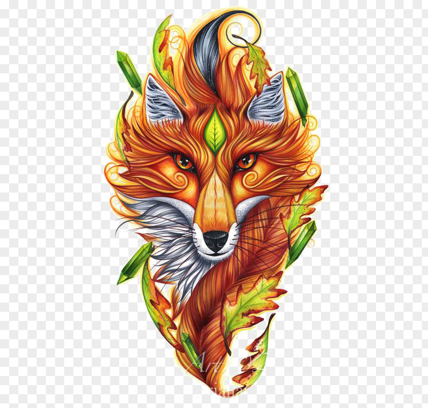 Hand-painted Fox Drawing Magic Symbol Art PNG