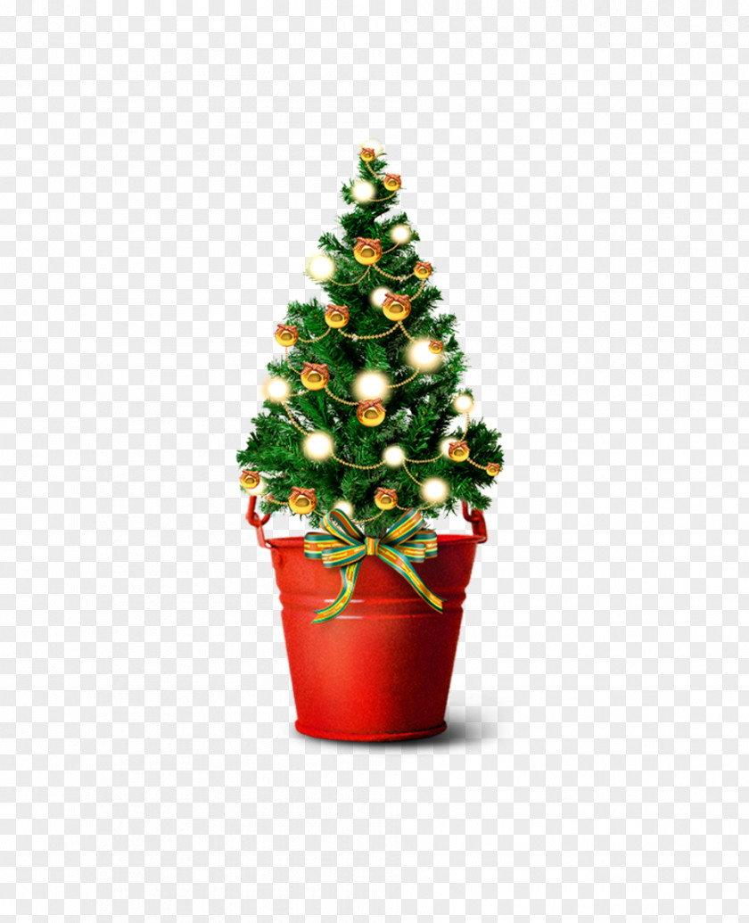 Mini Christmas Tree Bucket Santa Claus Gift PNG
