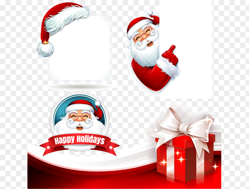 Santa Claus And The Panels Vector Material Christmas Gift Illustration PNG