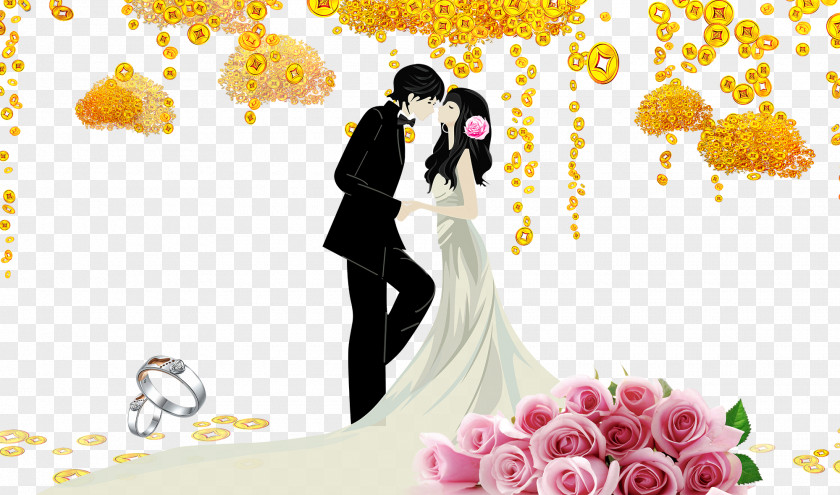 Cartoon Bride And Groom Wedding Bridegroom Wallpaper PNG