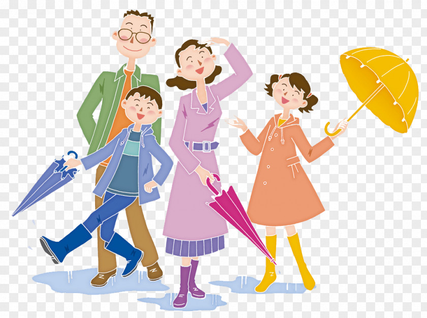 And A Umbrella Happiness Cartoon Family Illustration PNG