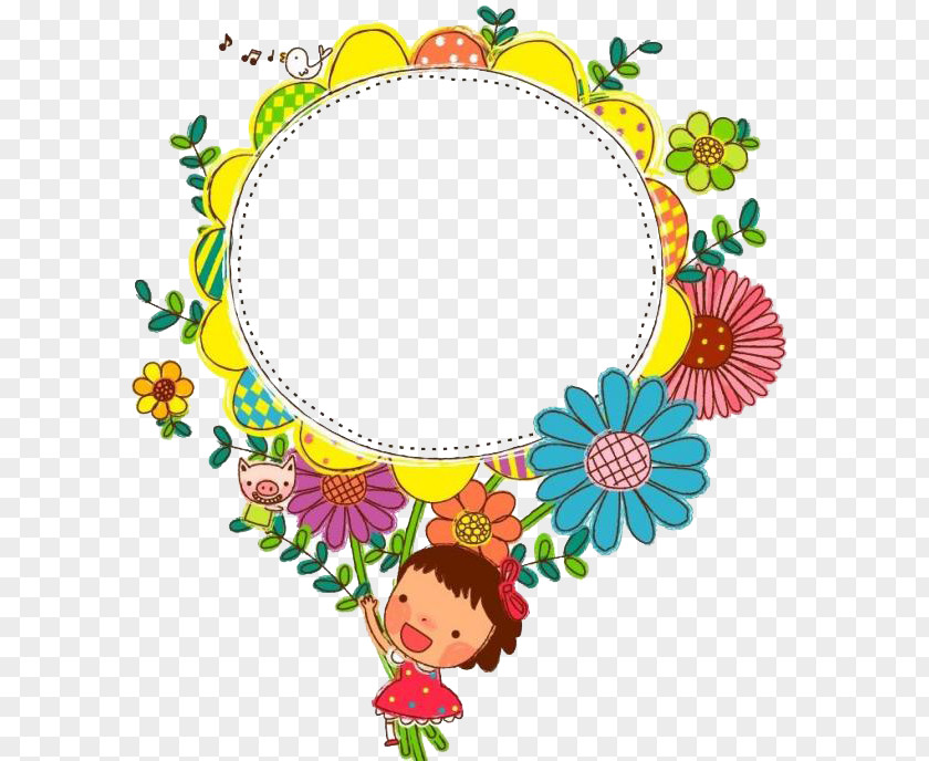 Sunflower Border Cartoon Child Illustration PNG