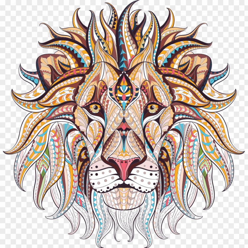 Lion Adult Coloring Book: Stress Relieving Patterns Animal Designs PNG