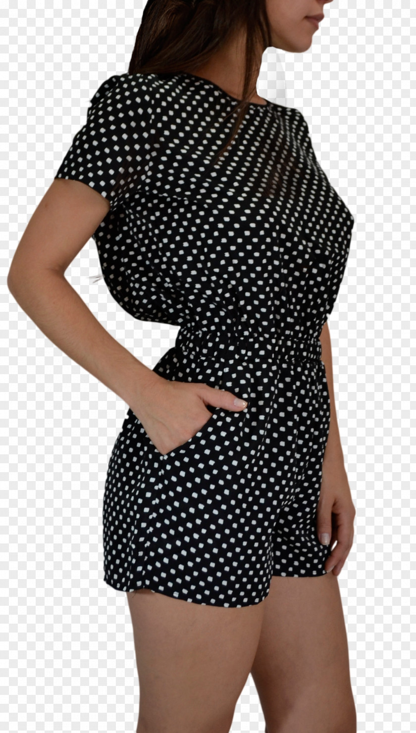 Dress Polka Dot Shoulder Black M PNG