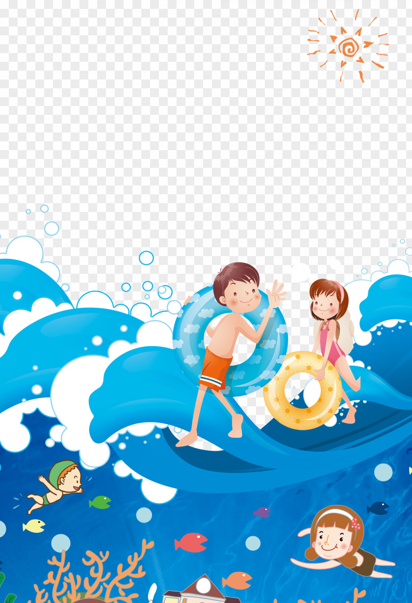 Swimming Training Background Cartoon Pattern Poster PNG