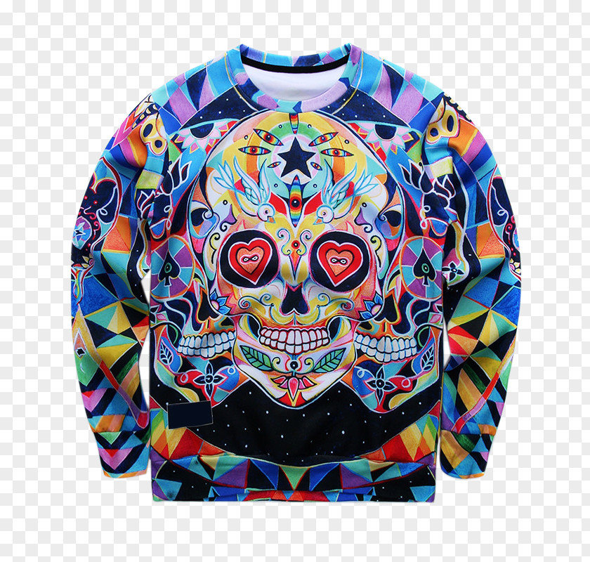 Skull Watercolor Hoodie T-shirt Sleeve Sweater Clothing PNG