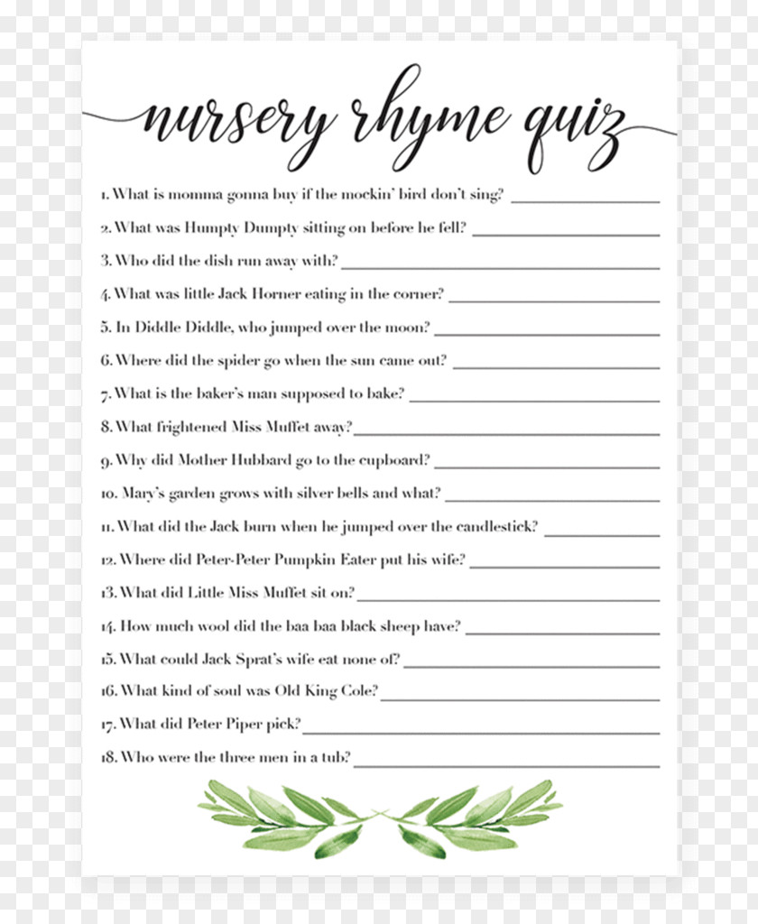 Rhyme Card Quiz Nursery Trivia Game PNG
