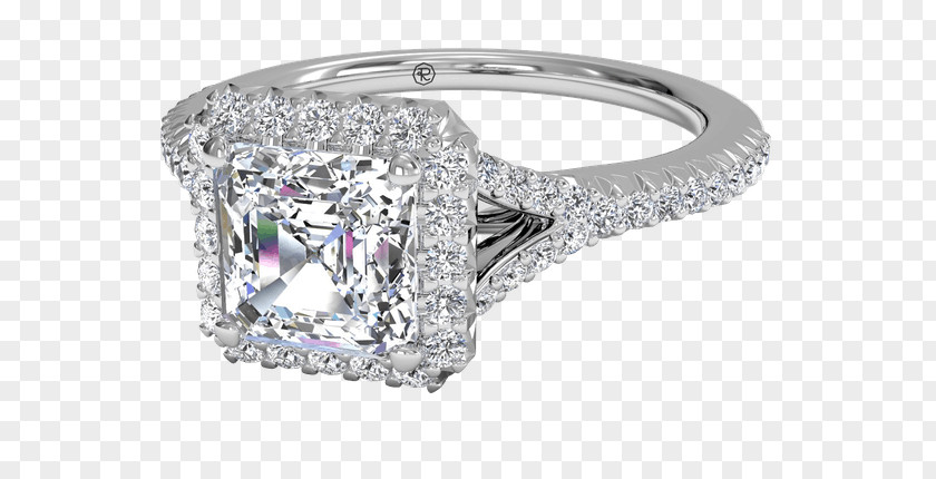 Ring Halo Diamond Cut Engagement Princess PNG