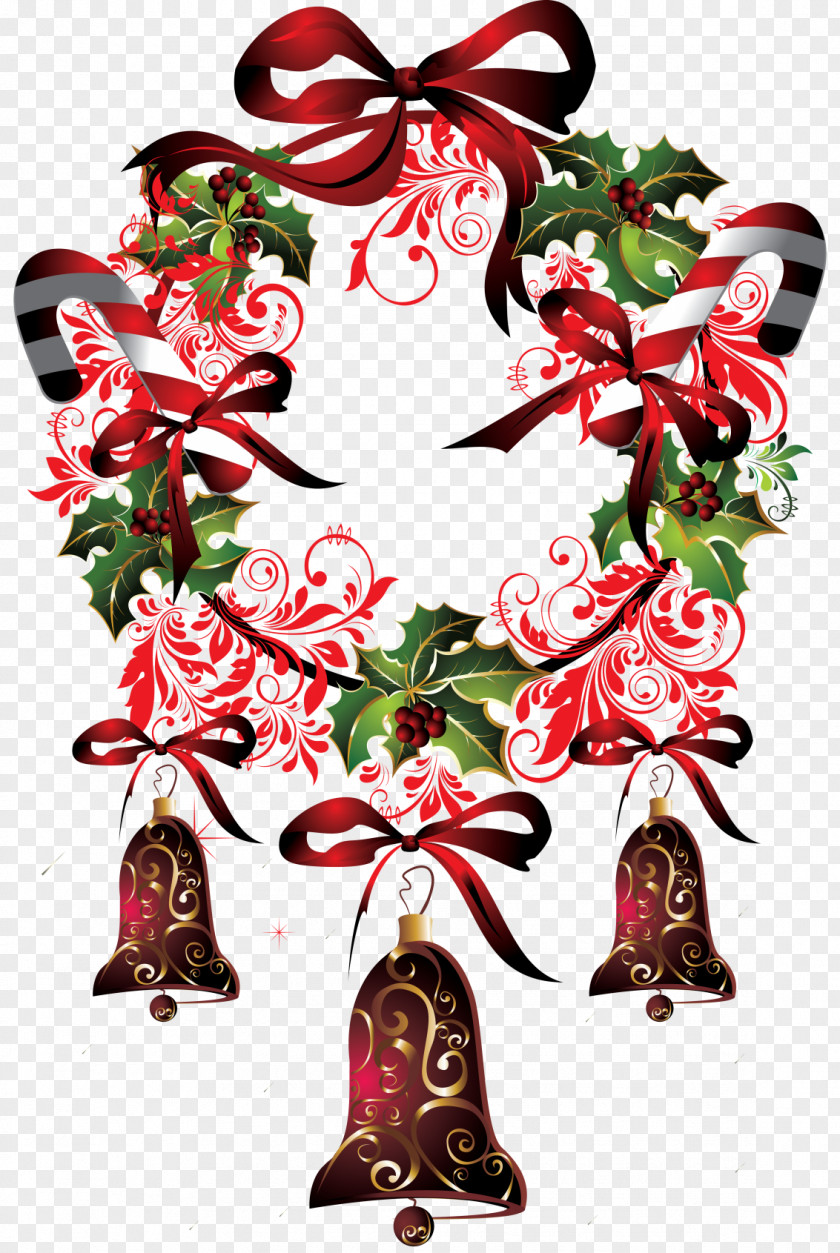 Christmas Vintage Bell Wreath Tree Day Ornament Clip Art PNG