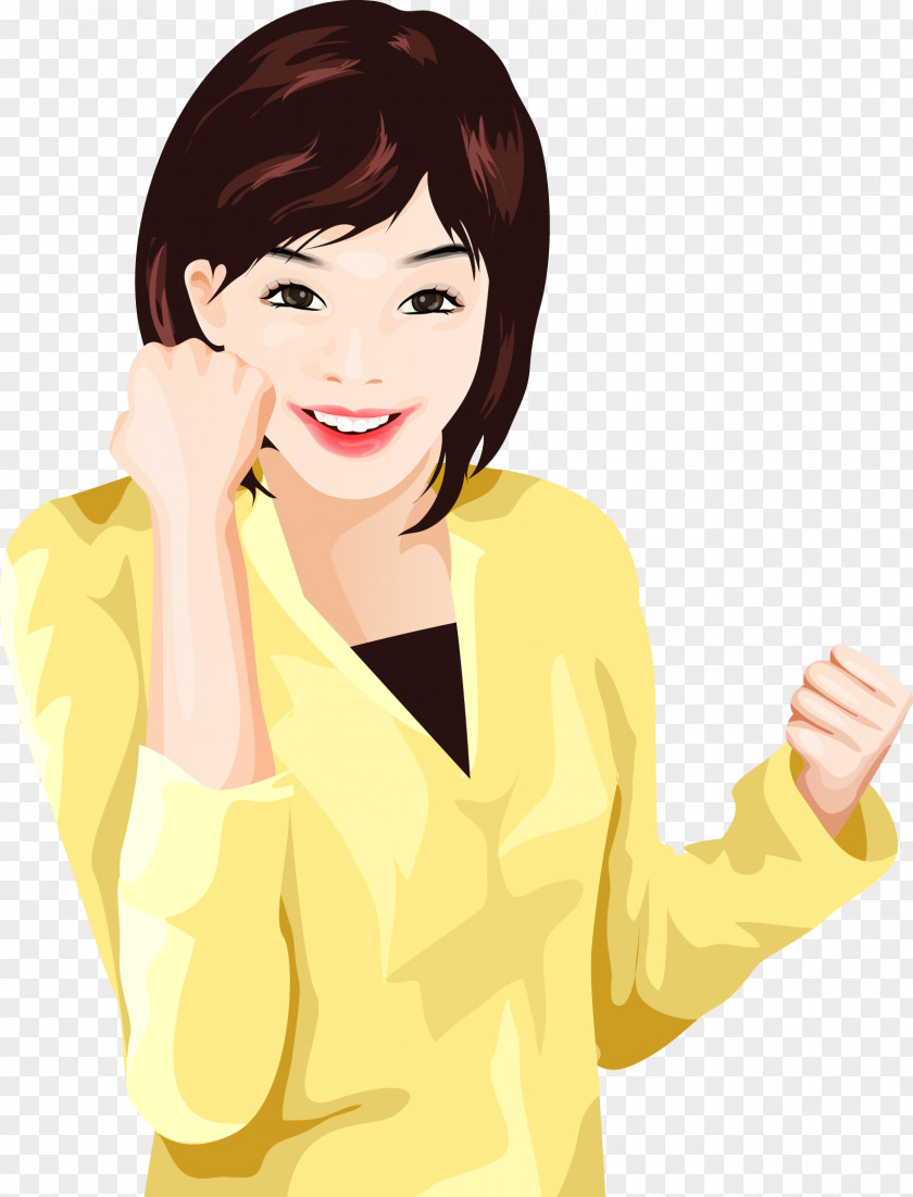 Come Vector Material Women Fist Cartoon Illustration PNG