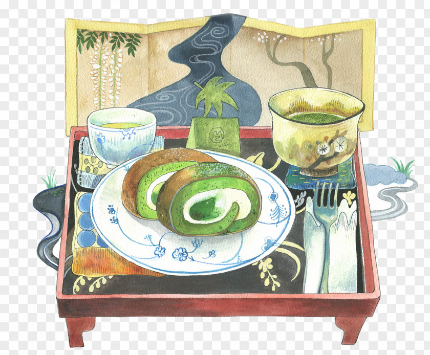 Hand-painted Japanese Cuisine Matcha Malatang Illustration PNG