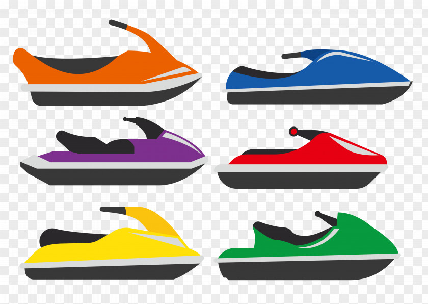 Vector Variety Of Flattened Colored Water Jet Boats Personal Craft Jetboat Clip Art PNG