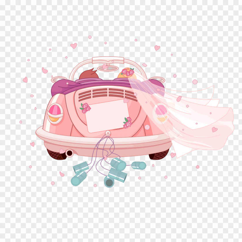 Cartoon Pink Romantic Wedding Car Invitation Marriage Clip Art PNG