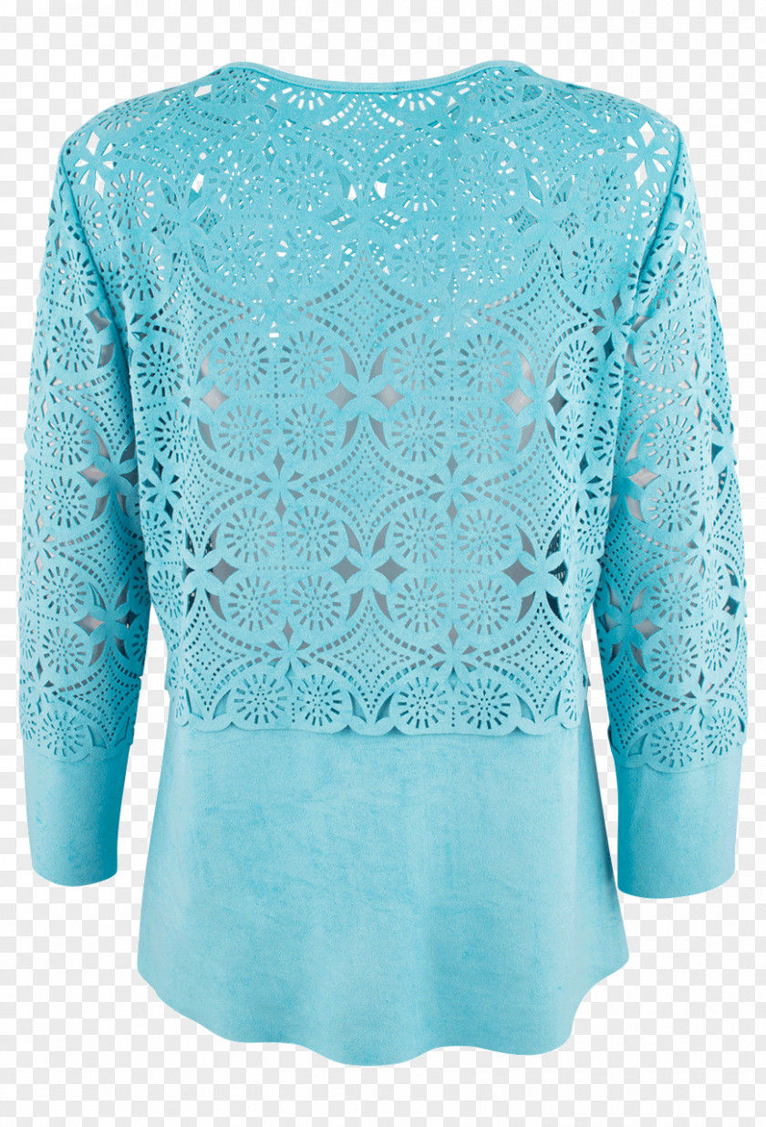 Laser Cut Sleeve Shoulder Blouse Outerwear Turquoise PNG