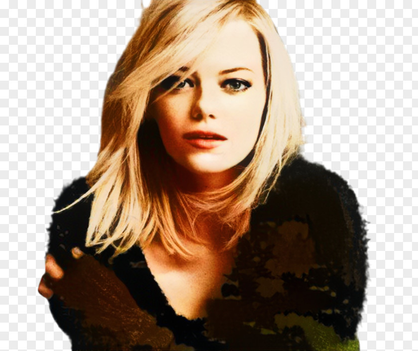 Emma Stone Blond Hairstyle Layered Hair Bob Cut PNG