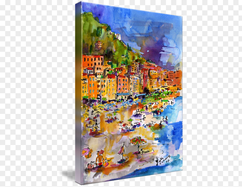 People On The Beach Watercolor Painting Camogli Gallery Wrap Modern Art PNG